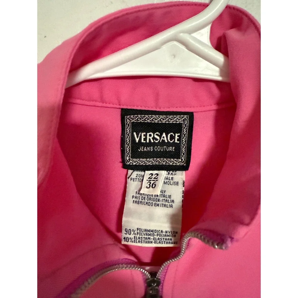 Versace Jeans Couture Mini Dress‎ Womens 36 Pink Good Quarter Zip Medusa Patch